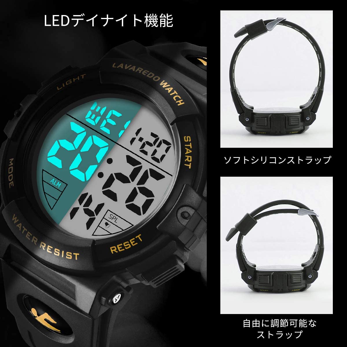 L LAVAREDO Mens Digital Watch - Sports Military Watches Waterproof Outdoor Chronograph Military Wrist Watches for Men with LED Back Ligh/Alarm/Date - Image 3